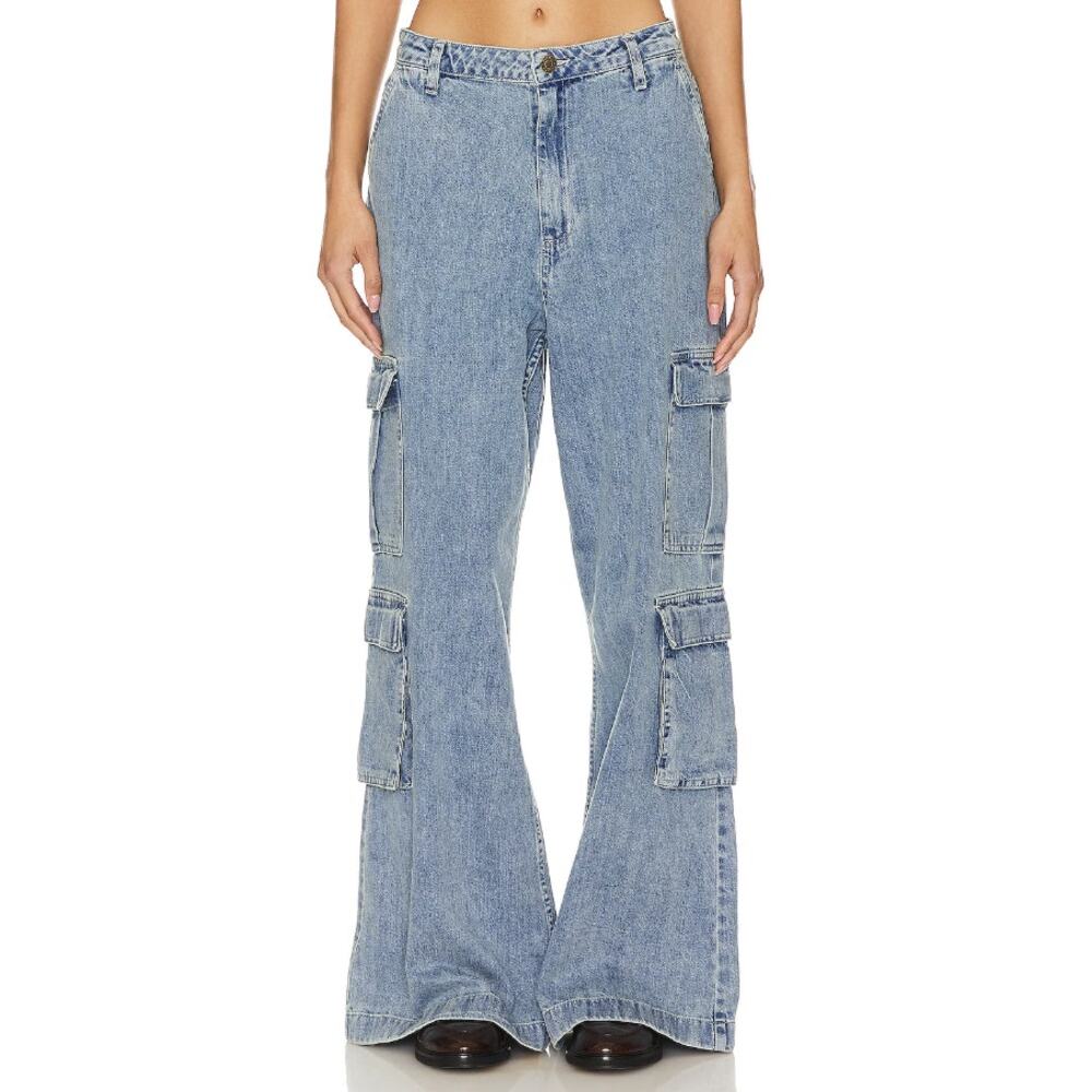 Show Me Your Mumu Cargo Wide Leg Jeans Mountain Mist Denim Women's Size 28